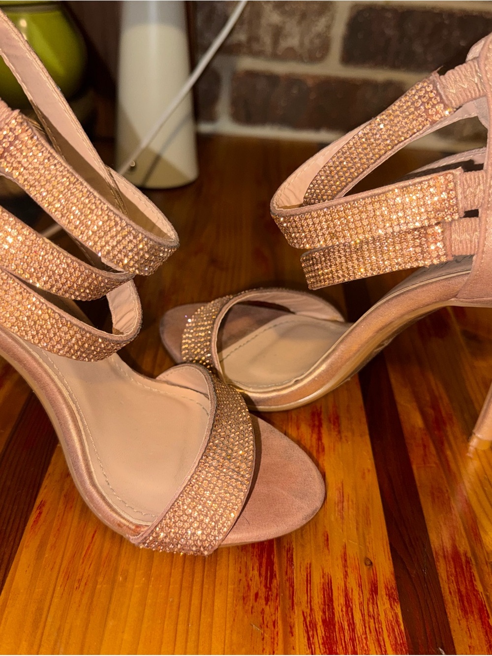 Bellamie Blush Rhinestone Strappy High Heels